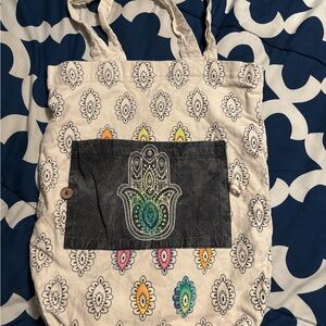 Bohemian Canvas Tote Bag with Hamsa Design